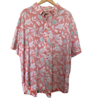 Faherty Breeze Shirt Mens 2XL Linen Blend Orange Floral Short Sleeves Casual